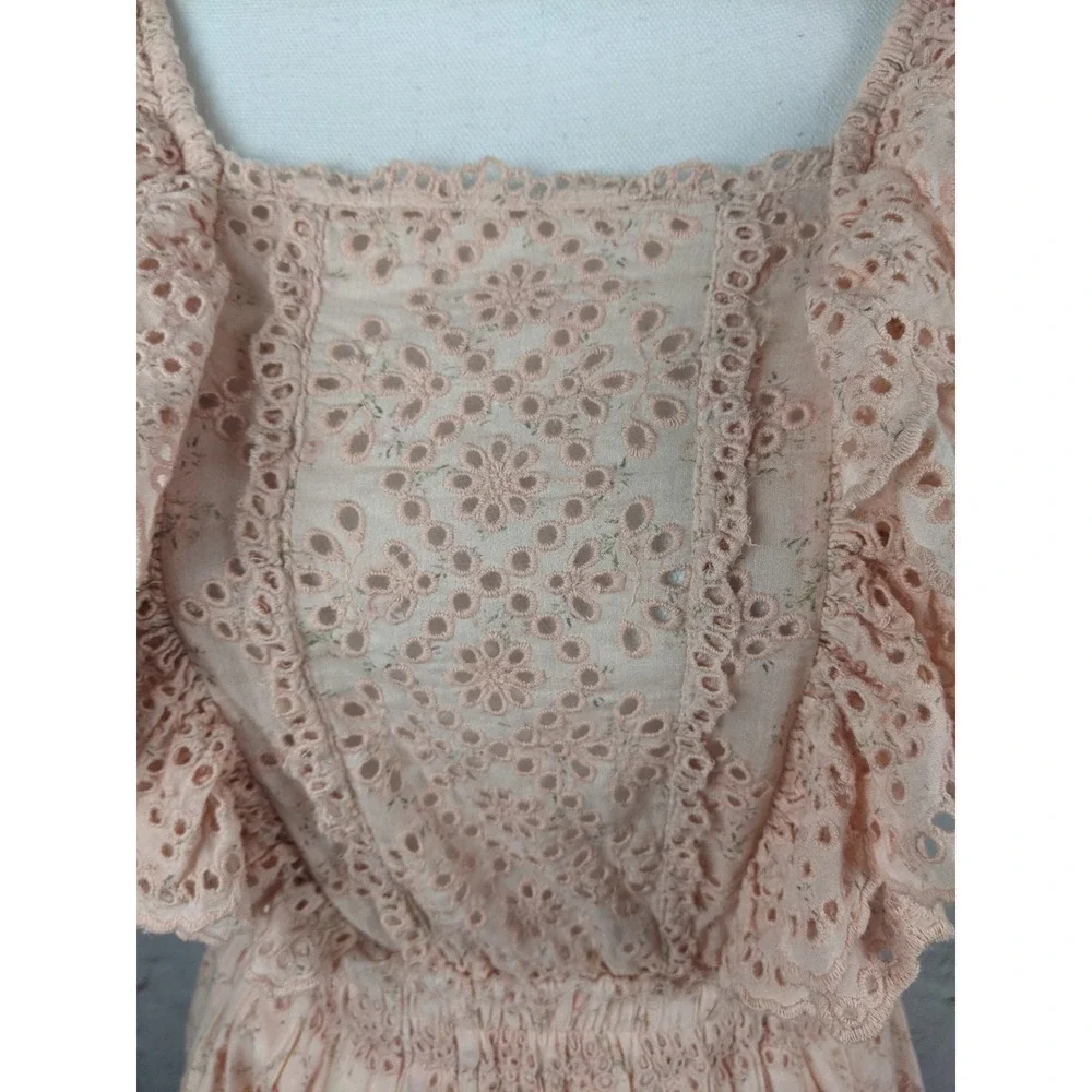 LoveShackFancy Dora Dress Peach Pink Cotton Eyelet Floral Ruffle Mini Medium